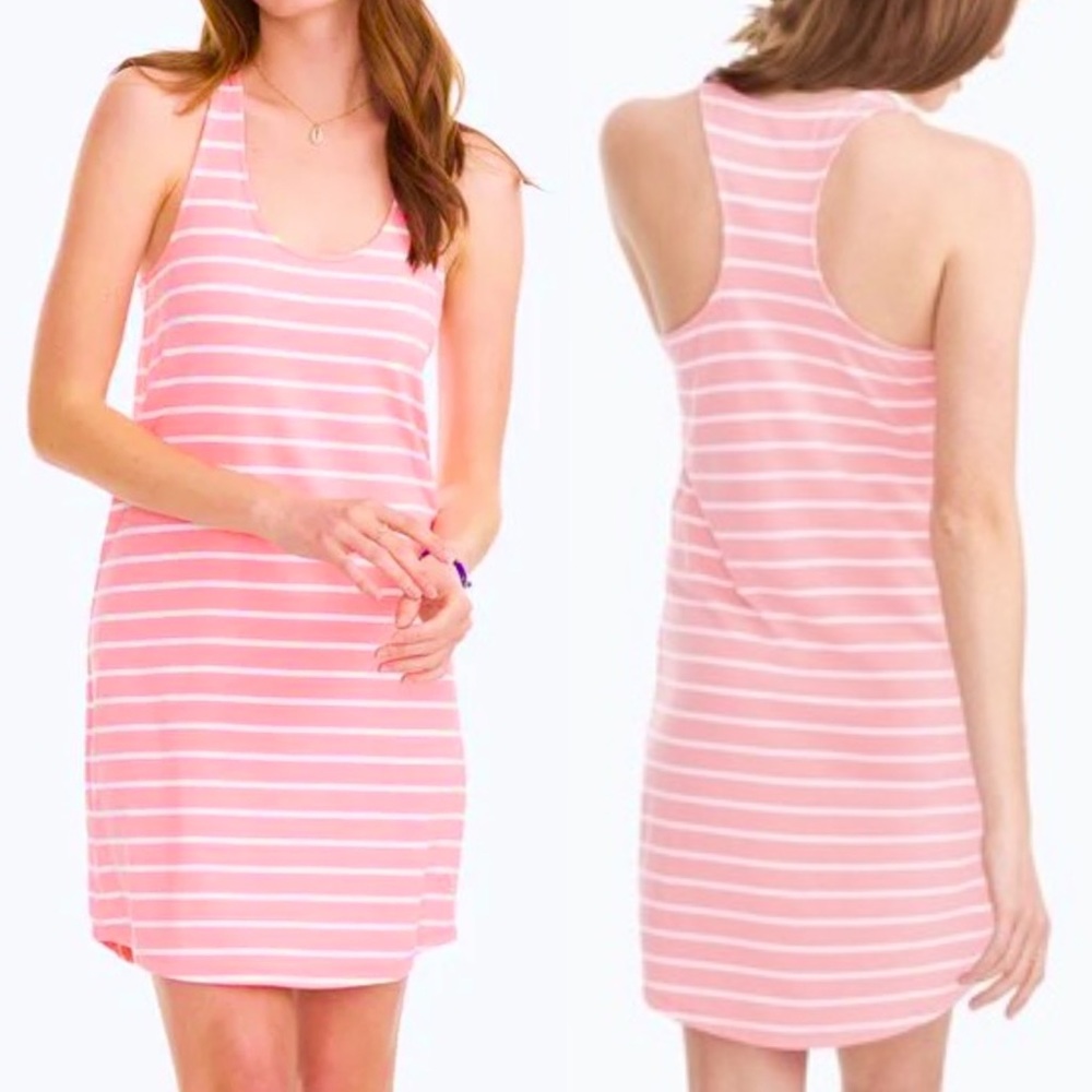 Southern Tide Reagan Stripe Performance Tank Dress Coral Pink Size Large NWOT